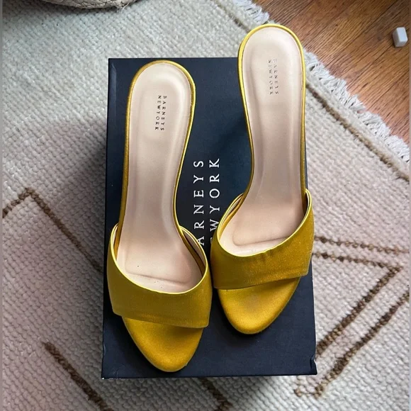 Barneys Yellow Satin Mules - Picture 3 of 7